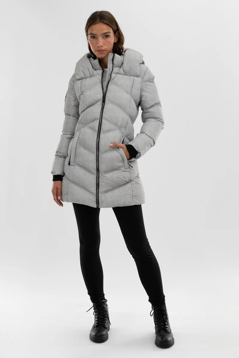 Chevron Quilted Parka Jacket - Grey - Image 5