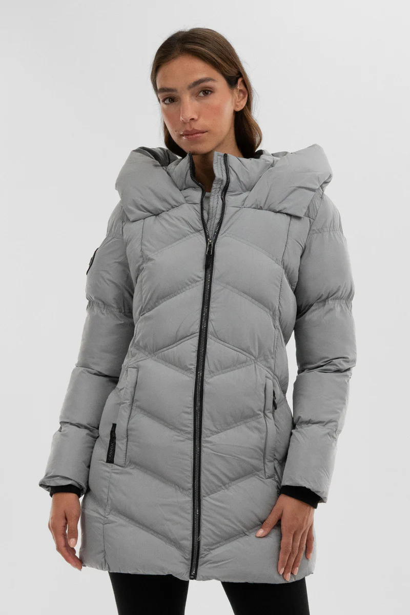 Chevron Quilted Parka Jacket - Grey