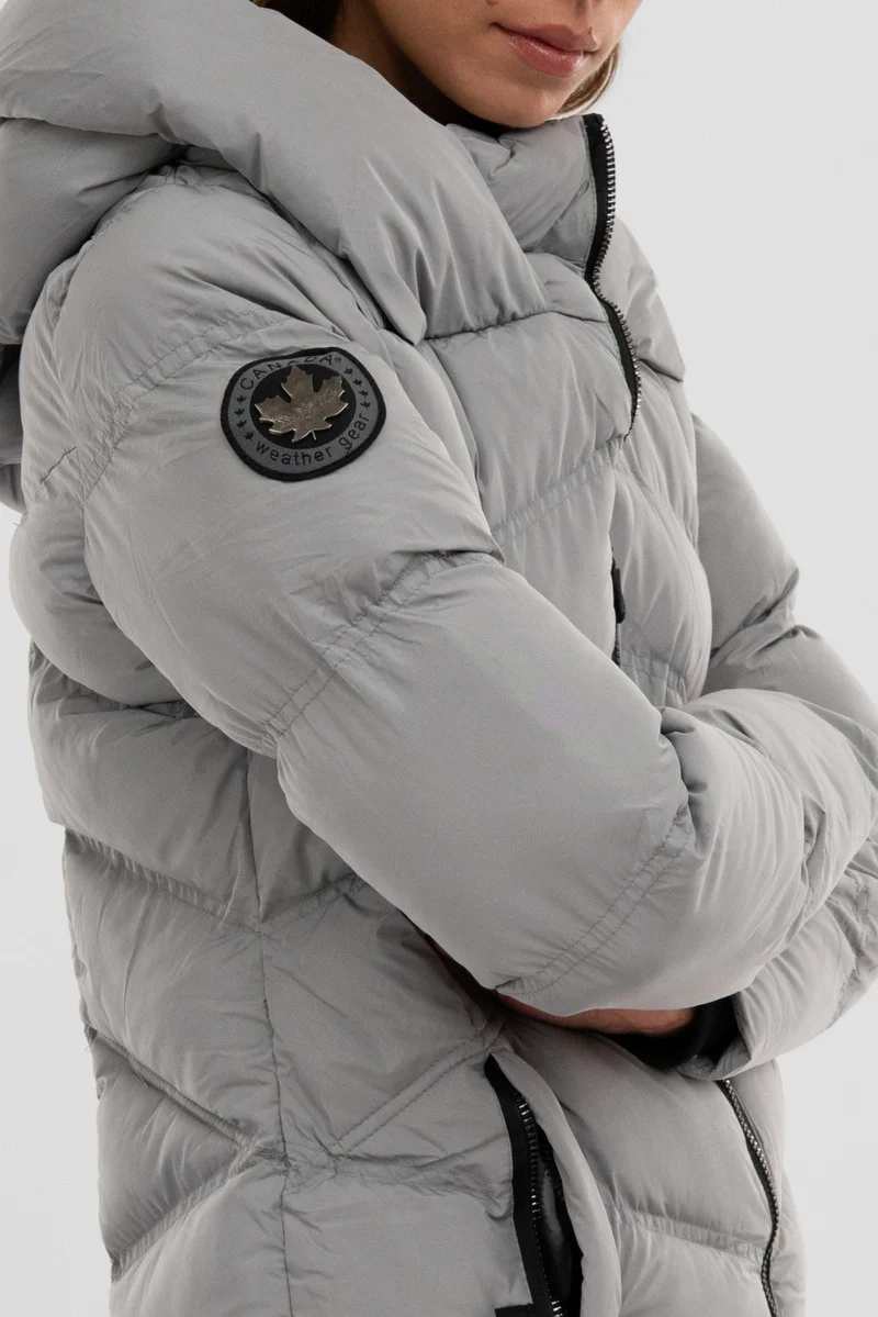 Chevron Quilted Parka Jacket - Grey - Image 4