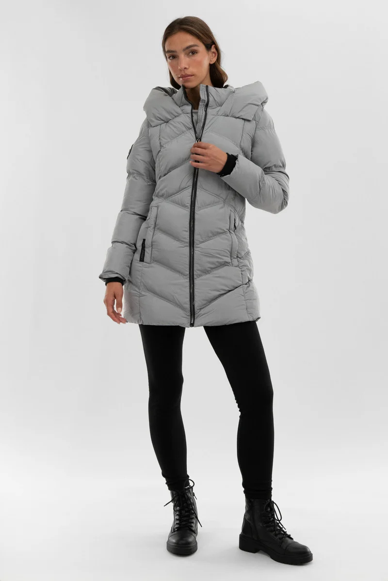 Chevron Quilted Parka Jacket - Grey - Image 5