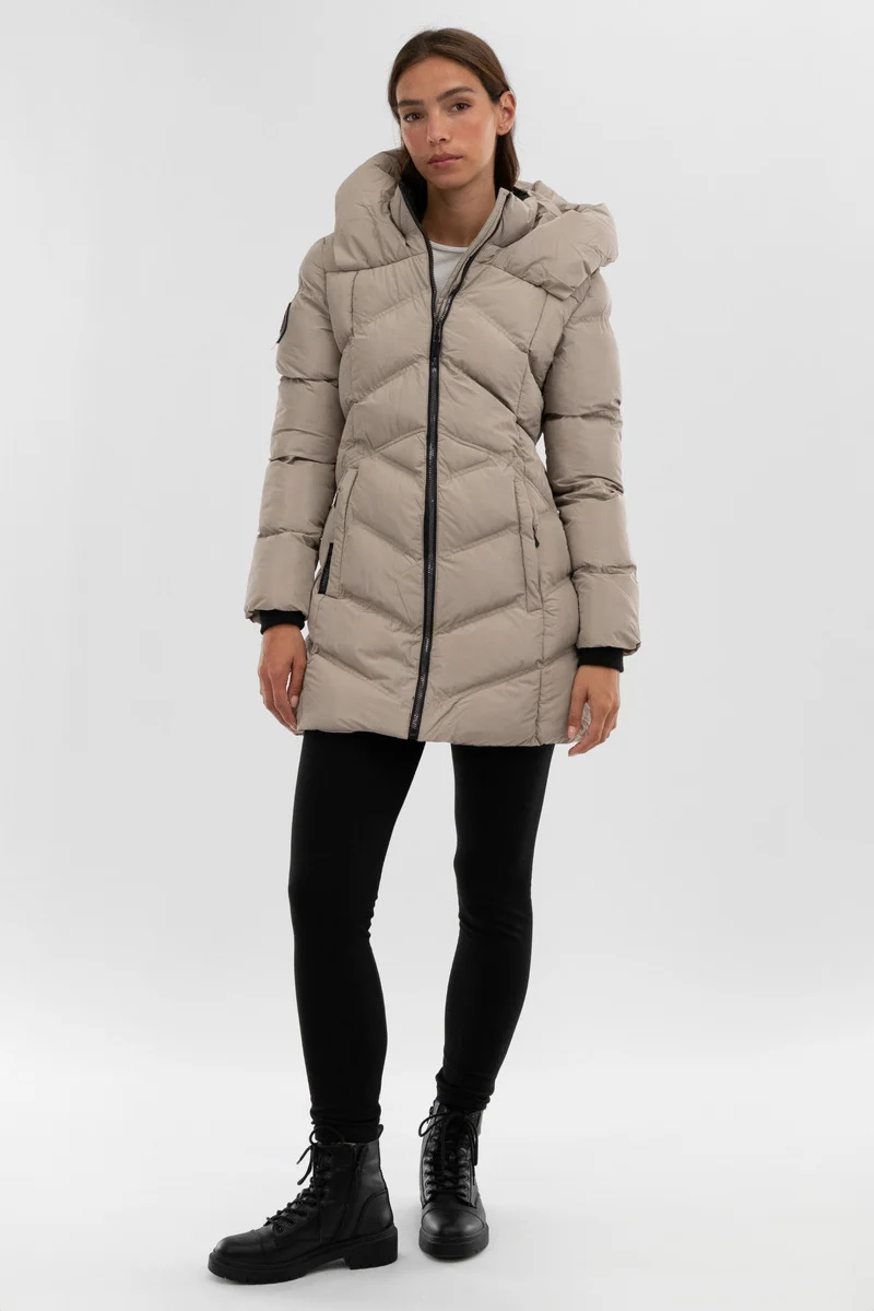 Chevron Quilted Parka Jacket - Beige - Image 5