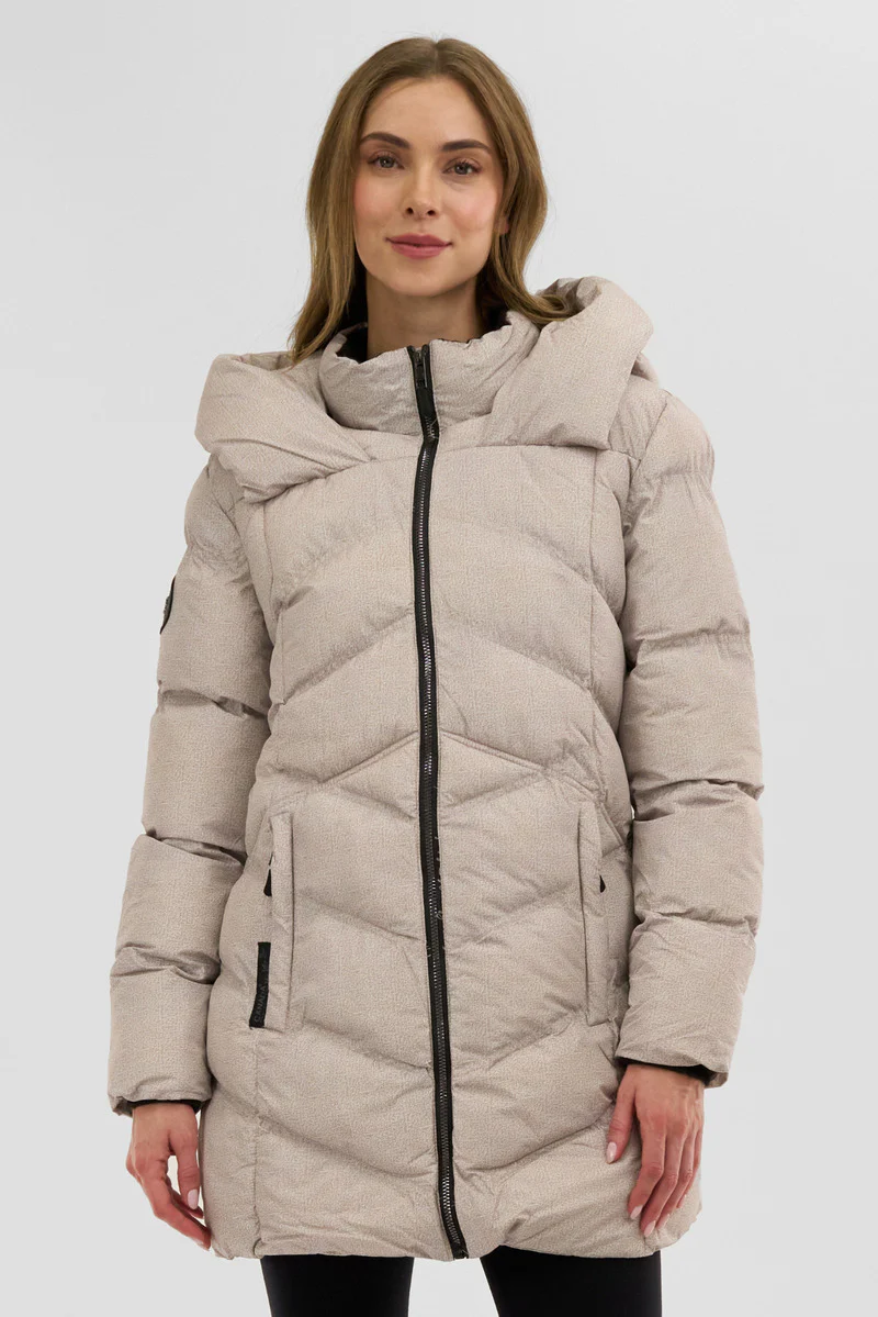 Chevron Quilted Parka Jacket - Cream