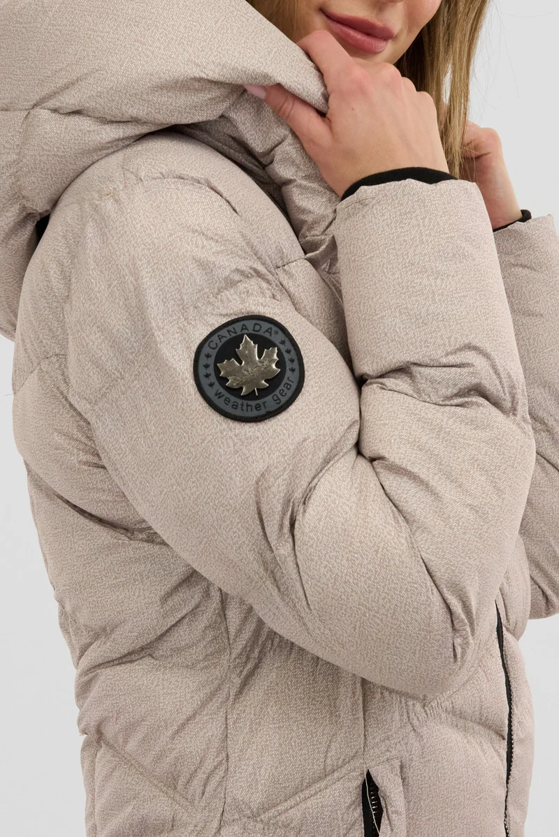 Chevron Quilted Parka Jacket - Cream - Image 4