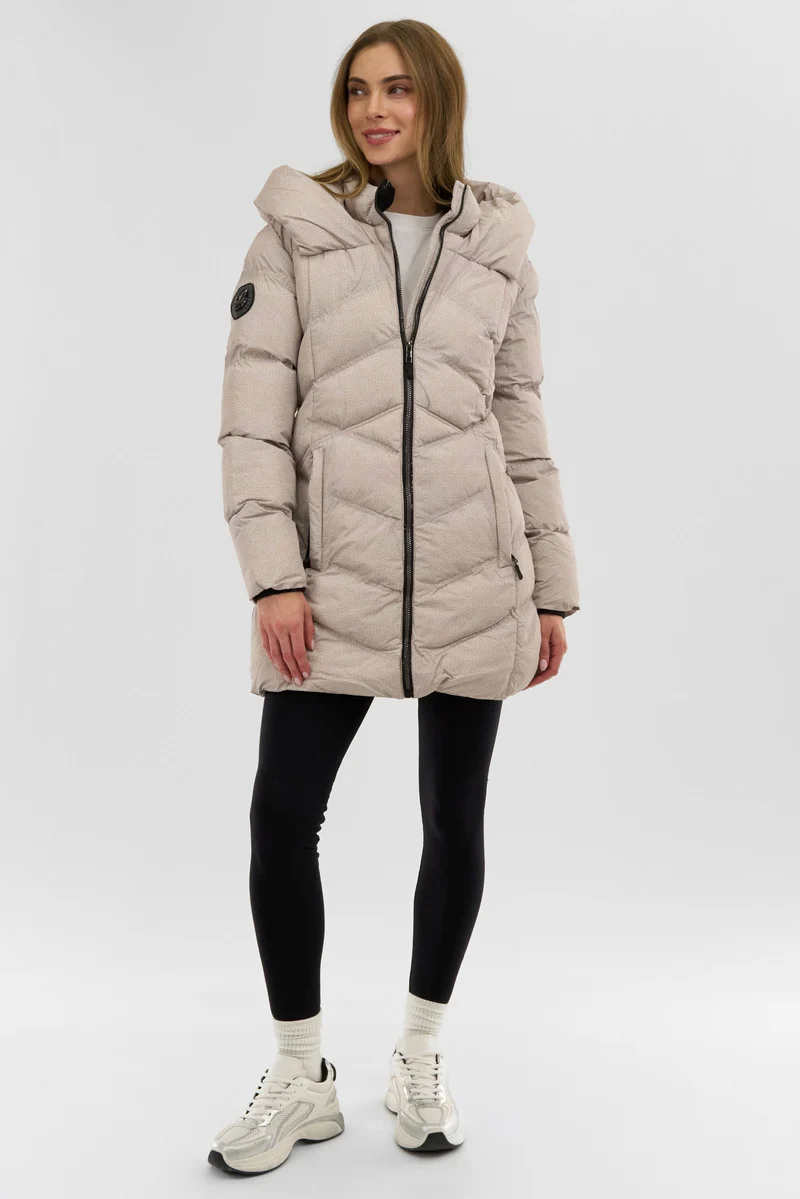 Chevron Quilted Parka Jacket - Cream - Image 5