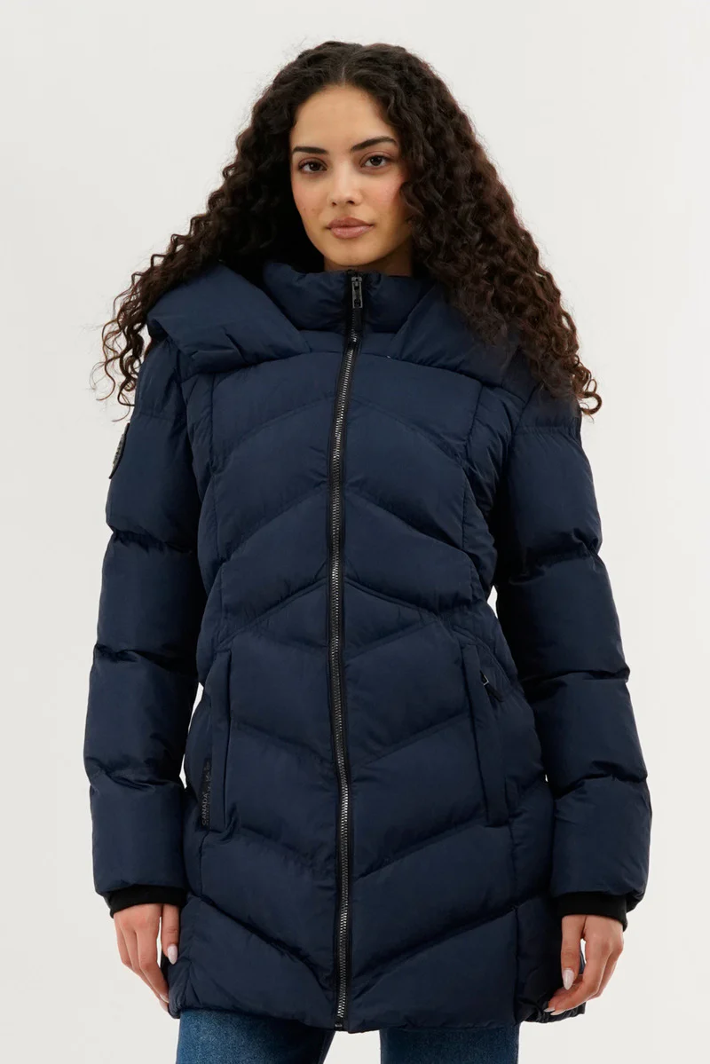Chevron Quilted Parka Jacket - Navy