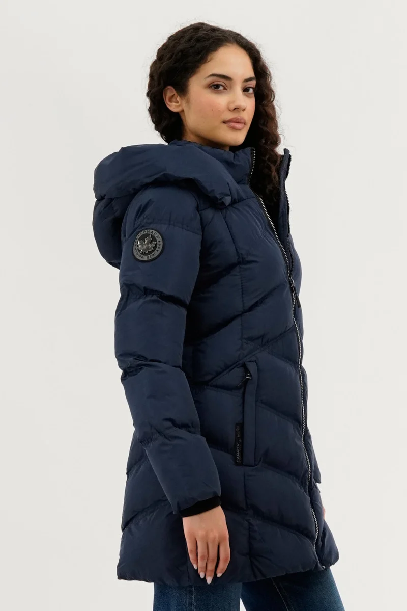 Chevron Quilted Parka Jacket - Navy - Image 2