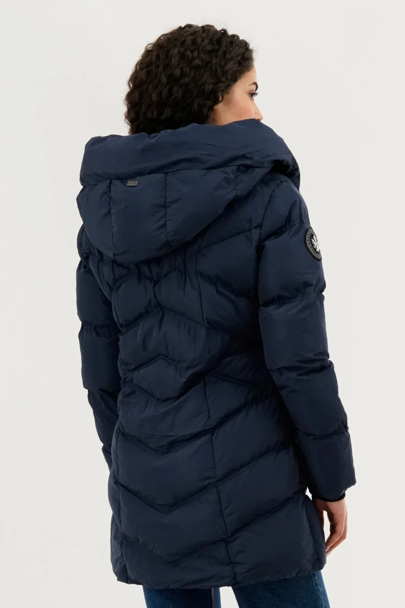 Chevron Quilted Parka Jacket - Navy - Image 3
