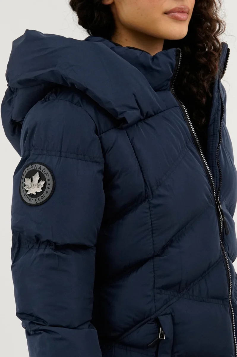 Chevron Quilted Parka Jacket - Navy - Image 4