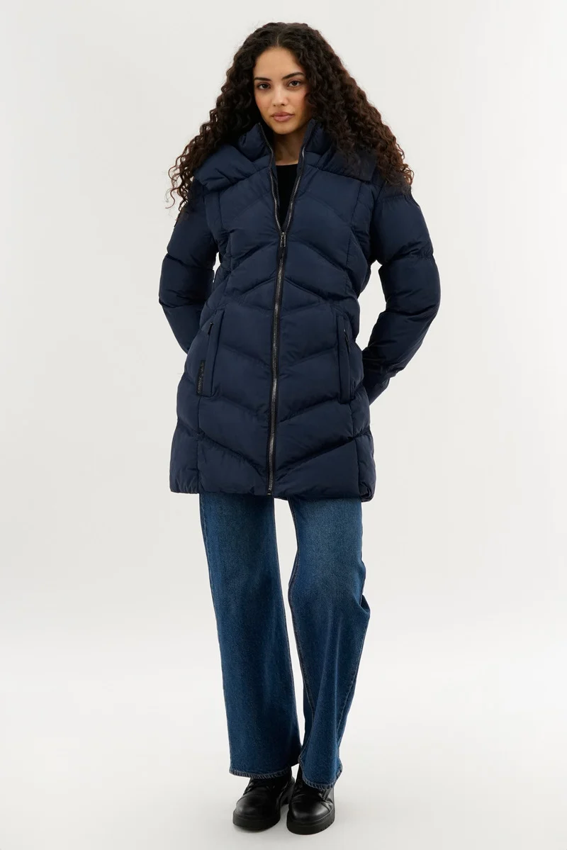 Chevron Quilted Parka Jacket - Navy - Image 5