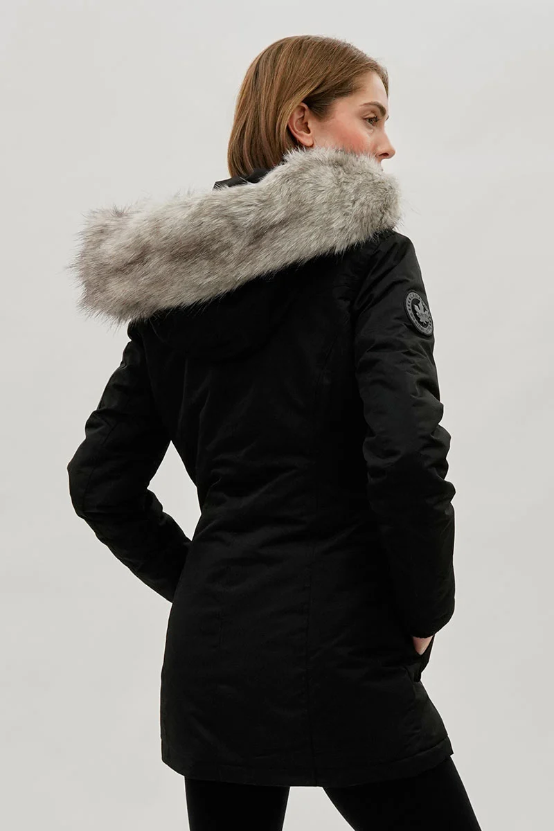 Faux Fur Lined Parka Jacket - Black - Image 3