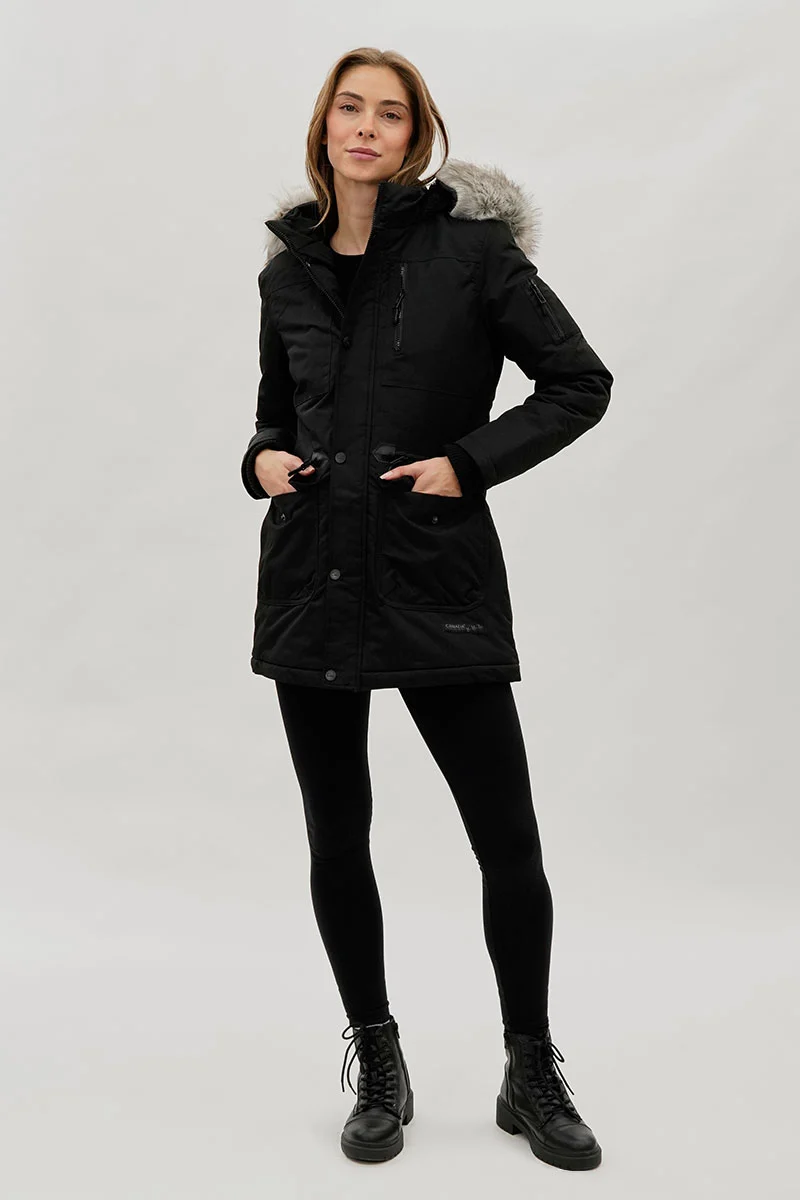 Faux Fur Lined Parka Jacket - Black - Image 5