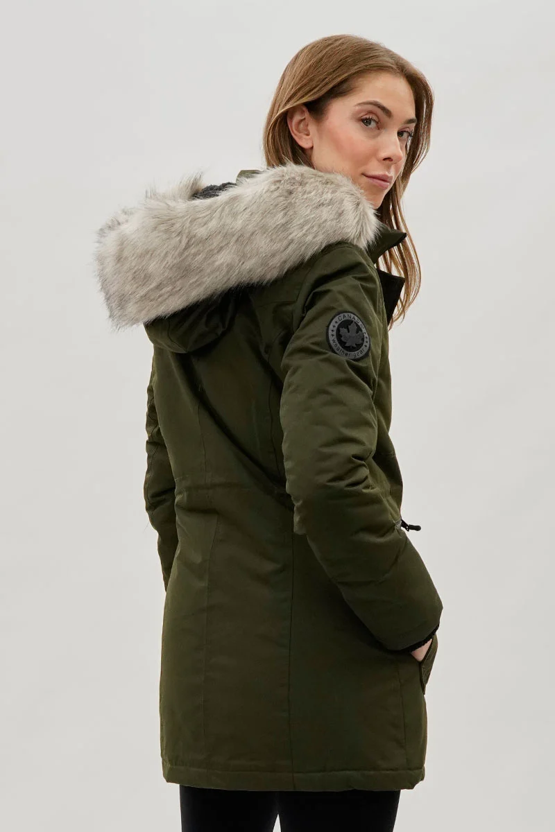 Faux Fur Lined Parka Jacket - Olive - Image 3