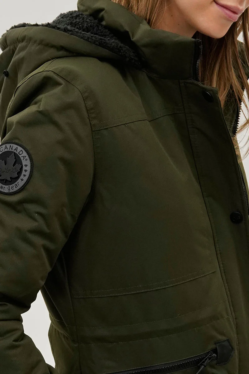 Faux Fur Lined Parka Jacket - Olive - Image 4