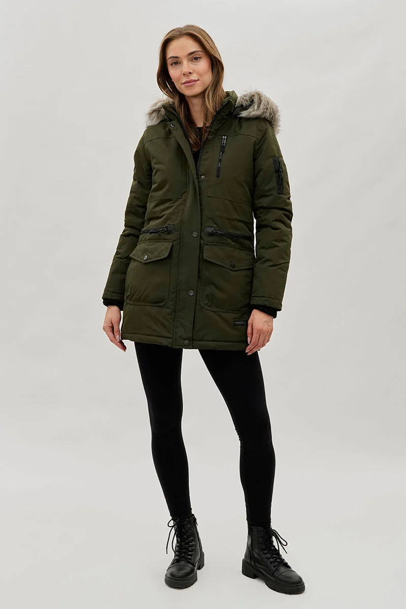 Faux Fur Lined Parka Jacket - Olive - Image 5