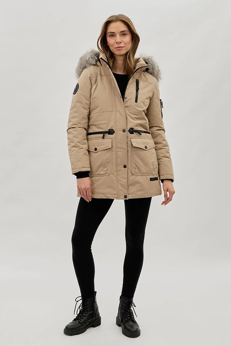 Faux Fur Lined Parka Jacket - Beige - Image 5