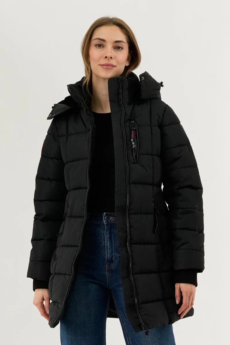 Square Quilted Parka Jacket - Black