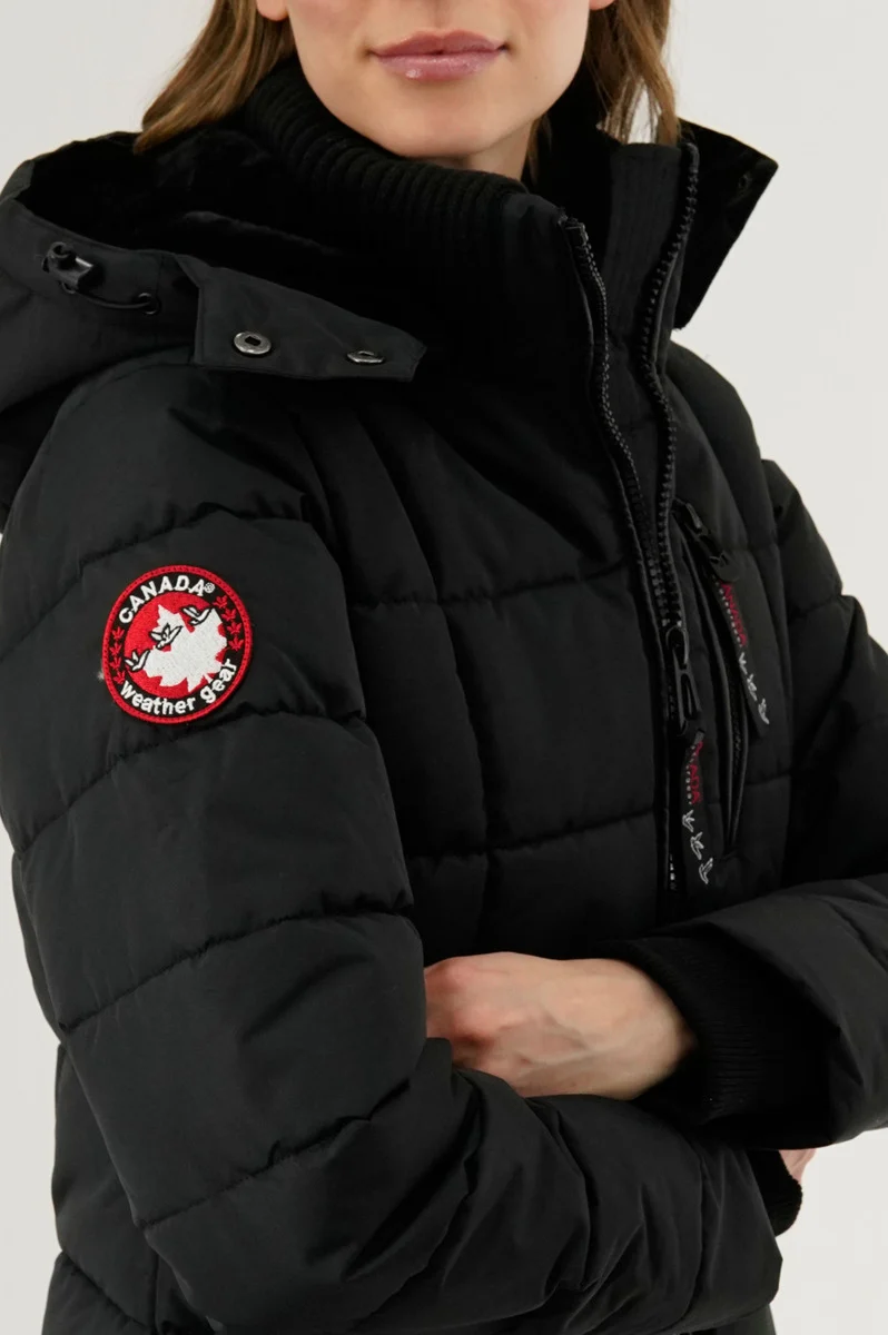 Square Quilted Parka Jacket - Black - Image 4