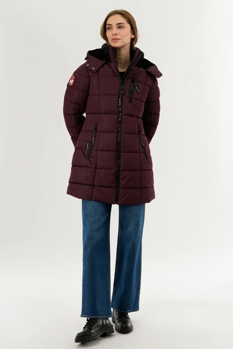 Square Quilted Parka Jacket - Burgundy - Image 5