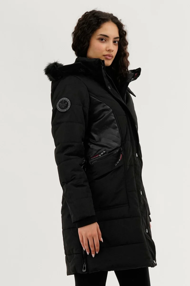 Vegan Leather Insert Parka Jacket - Black - Image 2