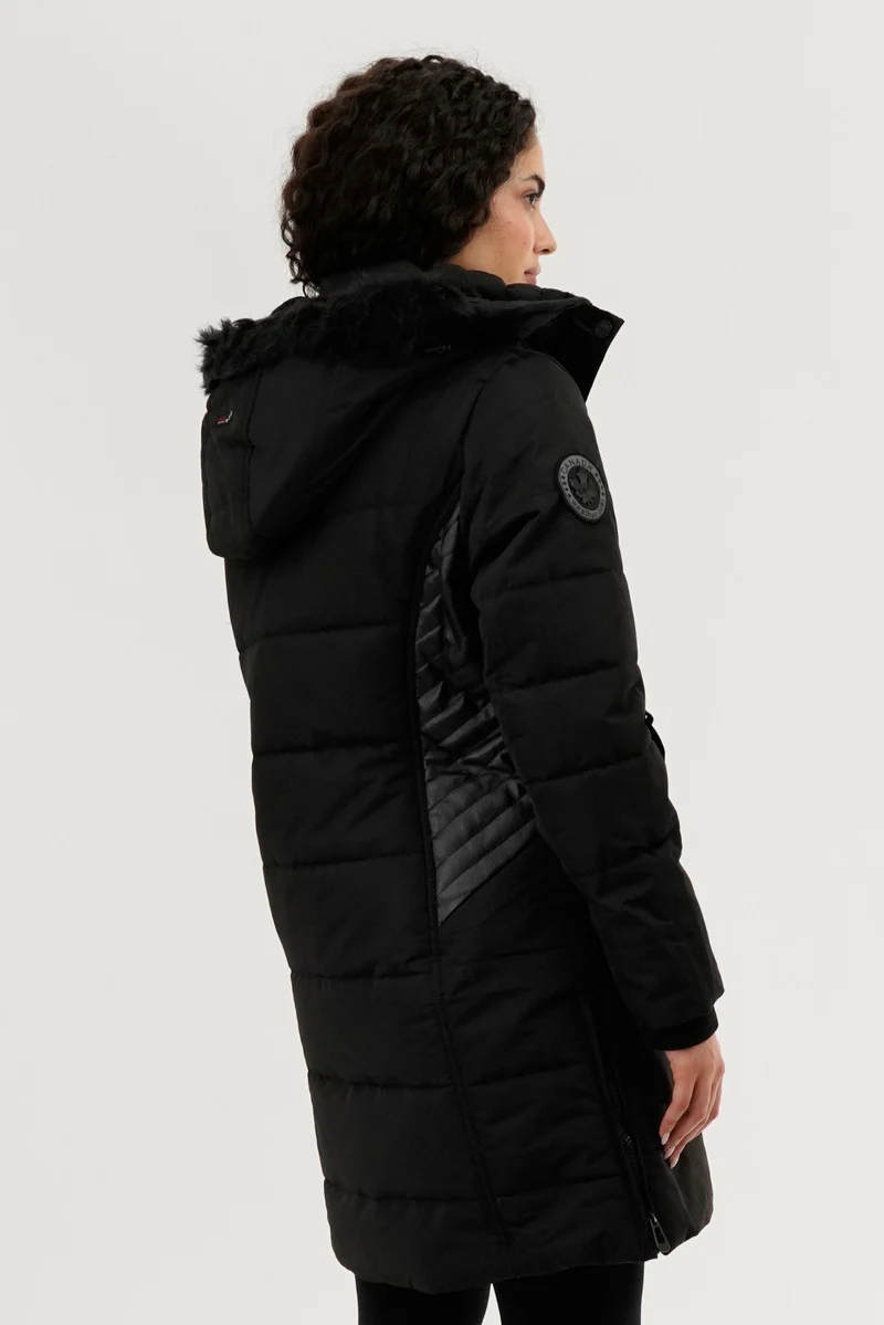 Vegan Leather Insert Parka Jacket - Black - Image 3