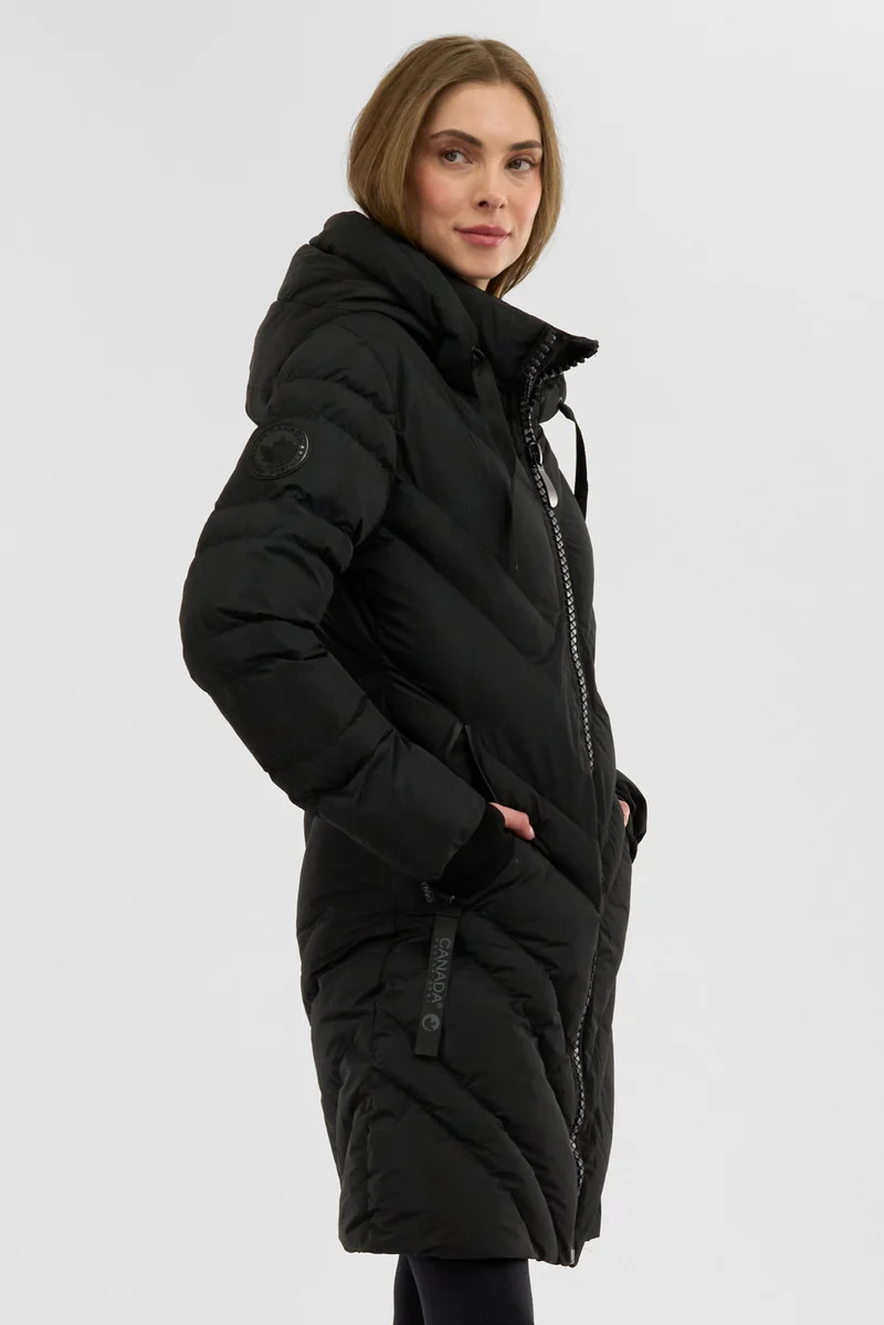 Chevron Quilted Long Parka Jacket - Black - Image 2