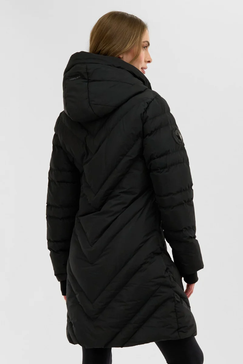 Chevron Quilted Long Parka Jacket - Black - Image 3