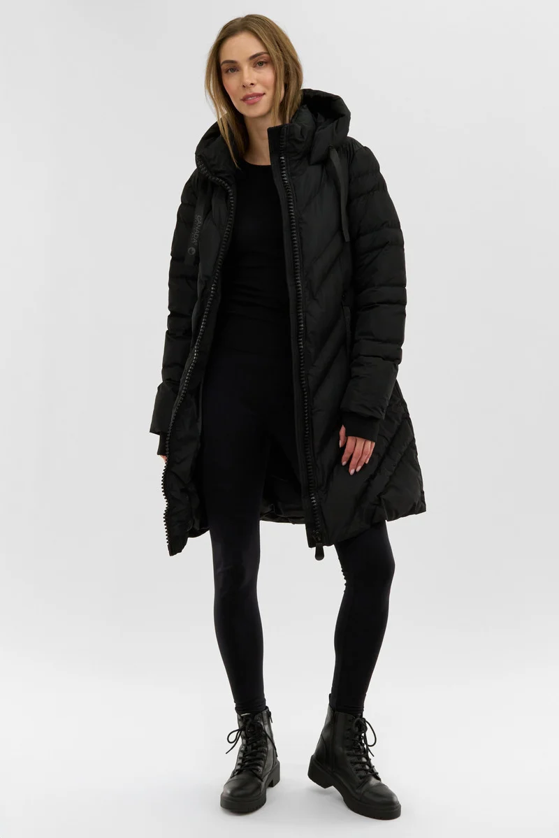 Chevron Quilted Long Parka Jacket - Black - Image 5
