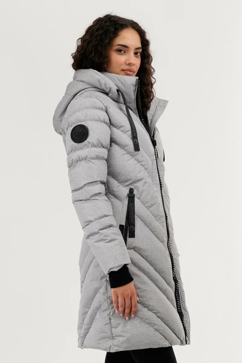 Chevron Quilted Long Parka Jacket - Grey - Image 2