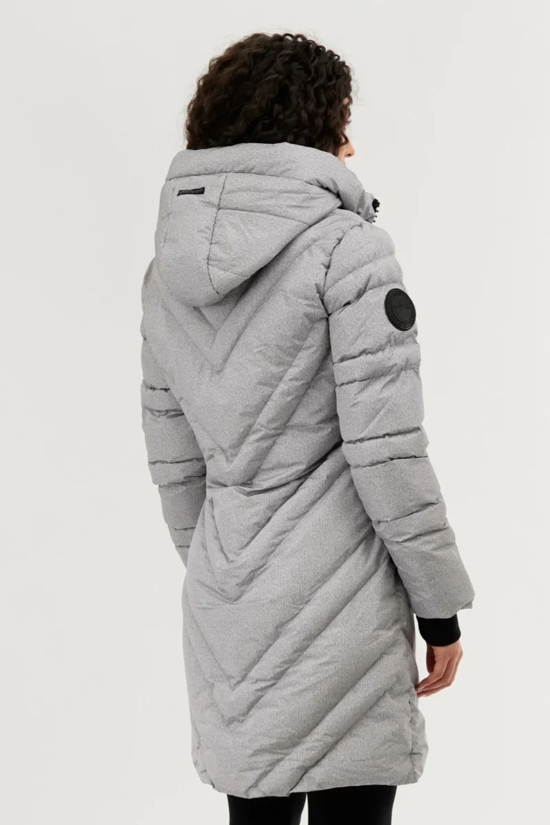 Chevron Quilted Long Parka Jacket - Grey - Image 3