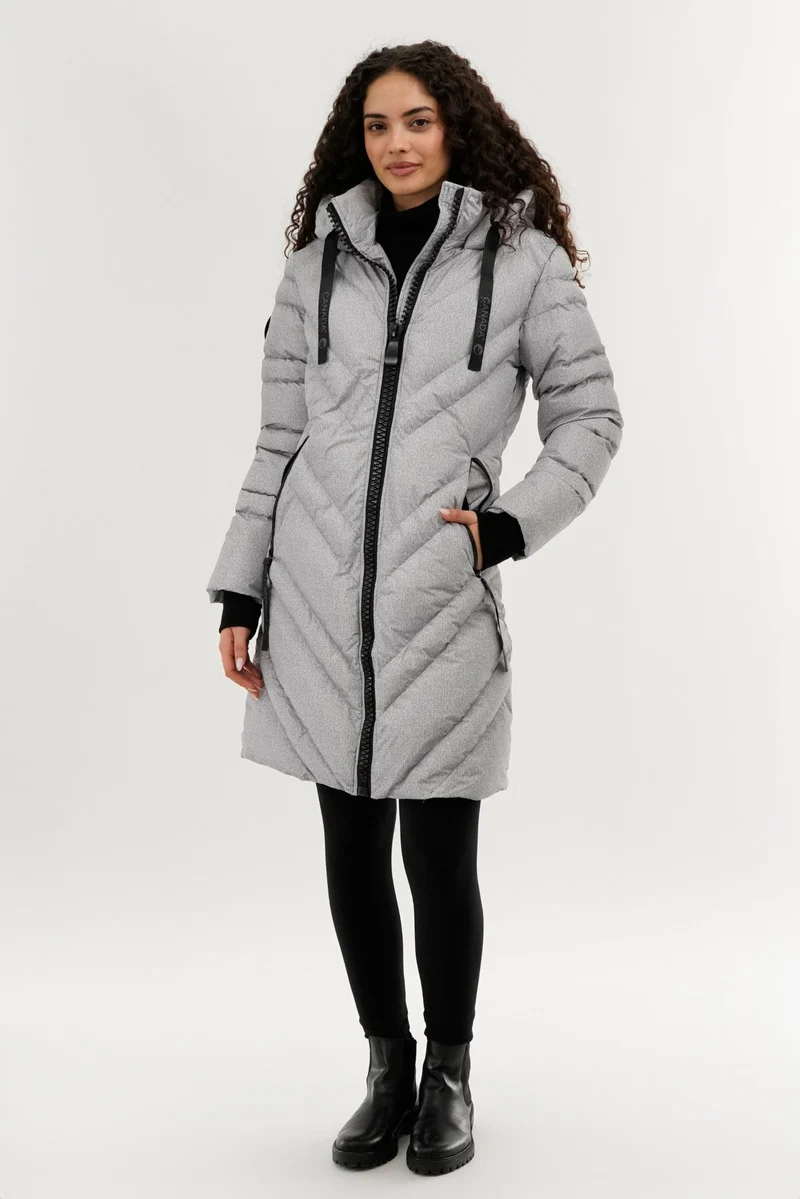 Chevron Quilted Long Parka Jacket - Grey - Image 5