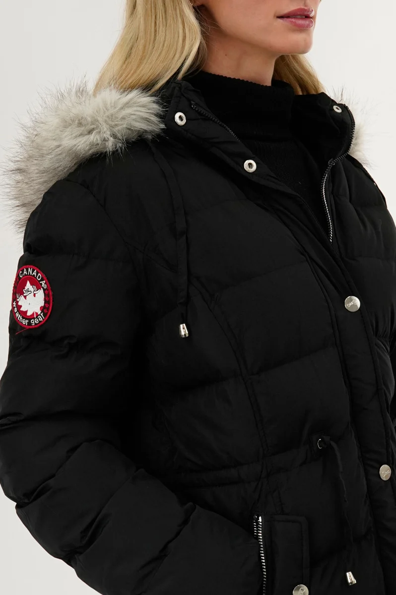 Tie Waist Puffer Parka Jacket - Black - Image 4