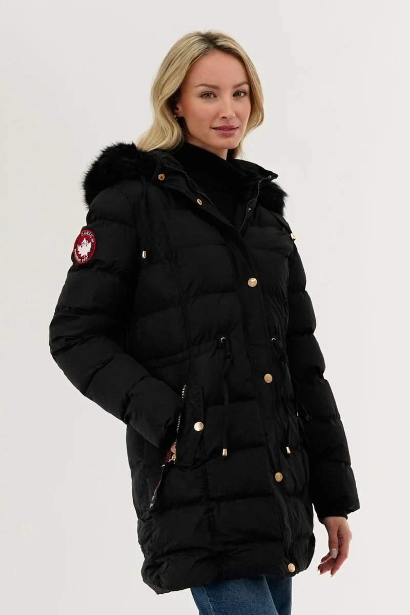 Tie Waist Puffer Parka Jacket - Black - Image 2