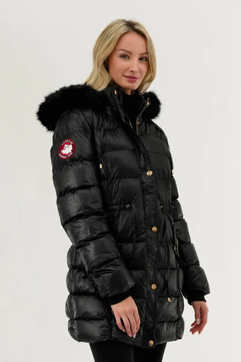 Tie Waist Puffer Parka Jacket - Black - Image 2