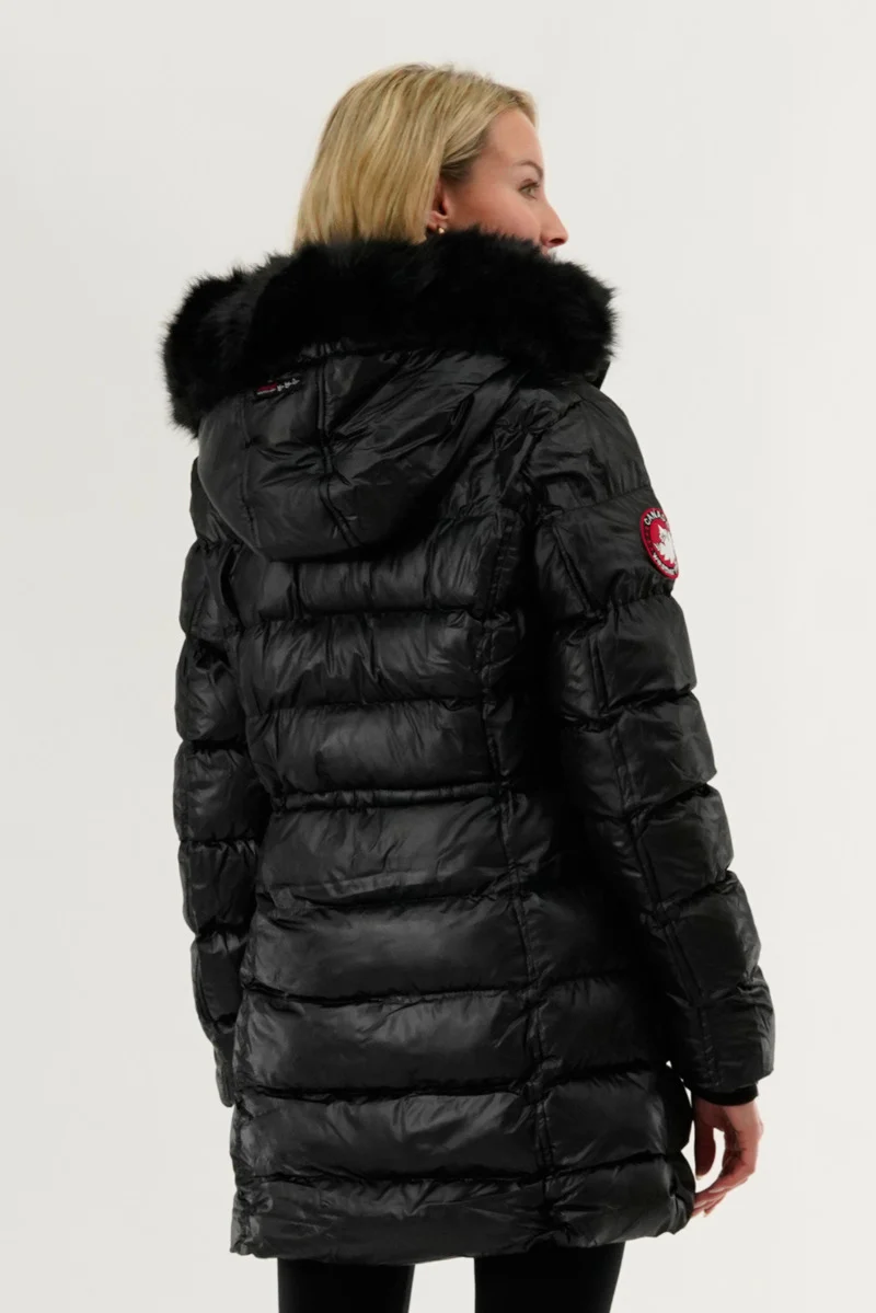 Tie Waist Puffer Parka Jacket - Black - Image 3