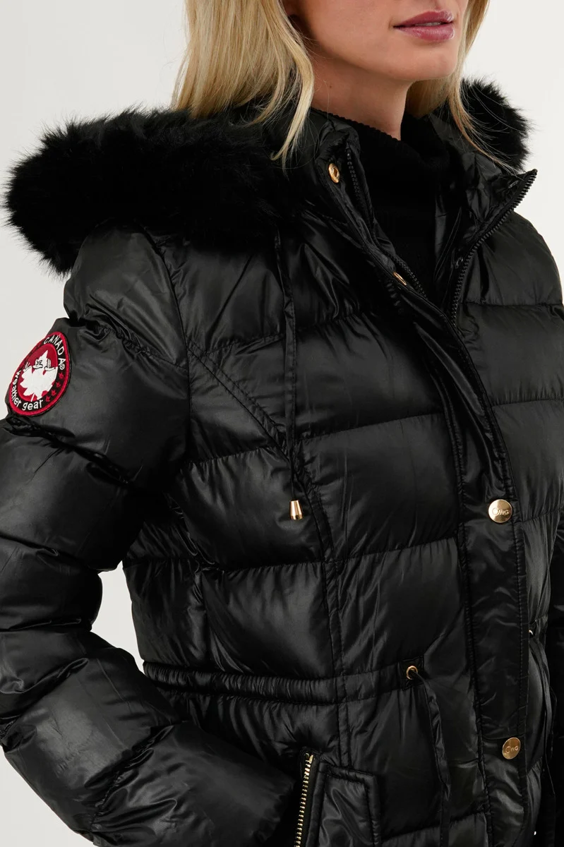 Tie Waist Puffer Parka Jacket - Black - Image 4