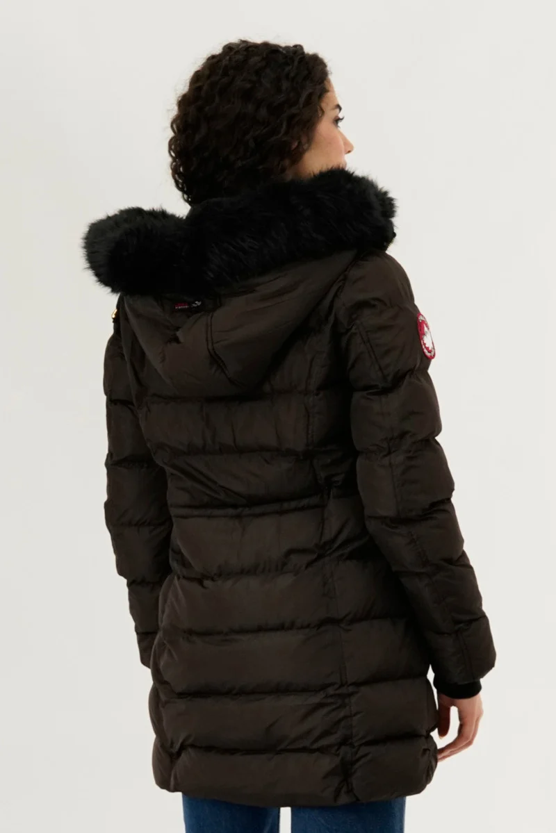 Tie Waist Puffer Parka Jacket - Brown - Image 3