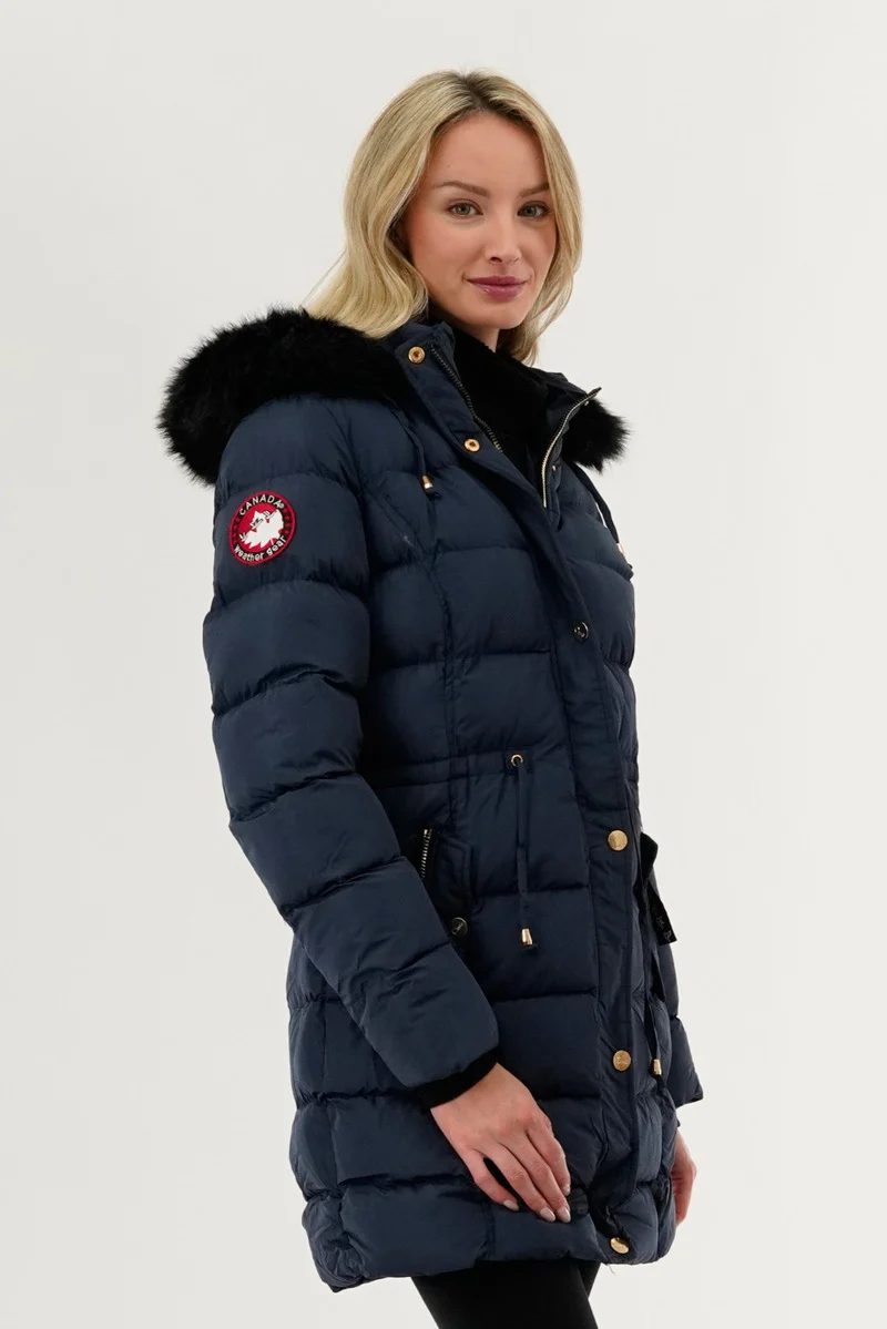 Tie Waist Puffer Parka Jacket - Navy - Image 2