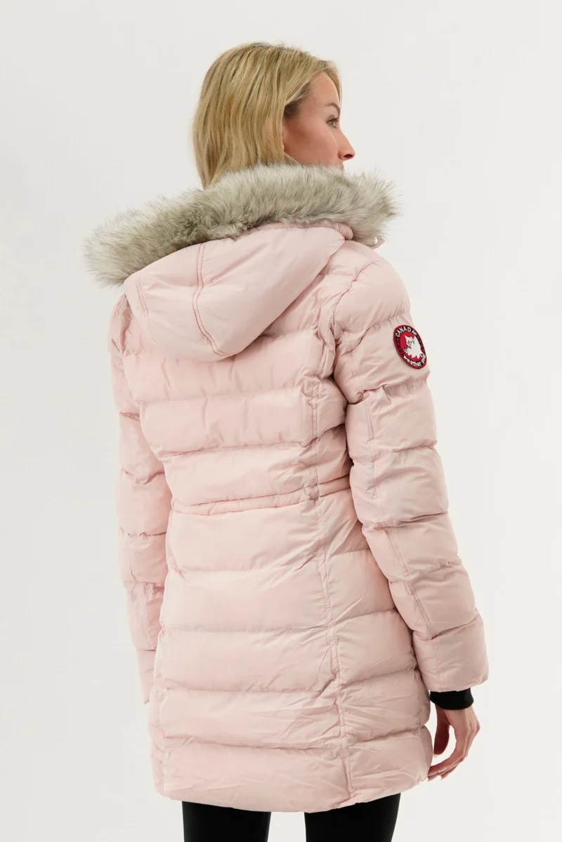 Tie Waist Puffer Parka Jacket - Pink - Image 3