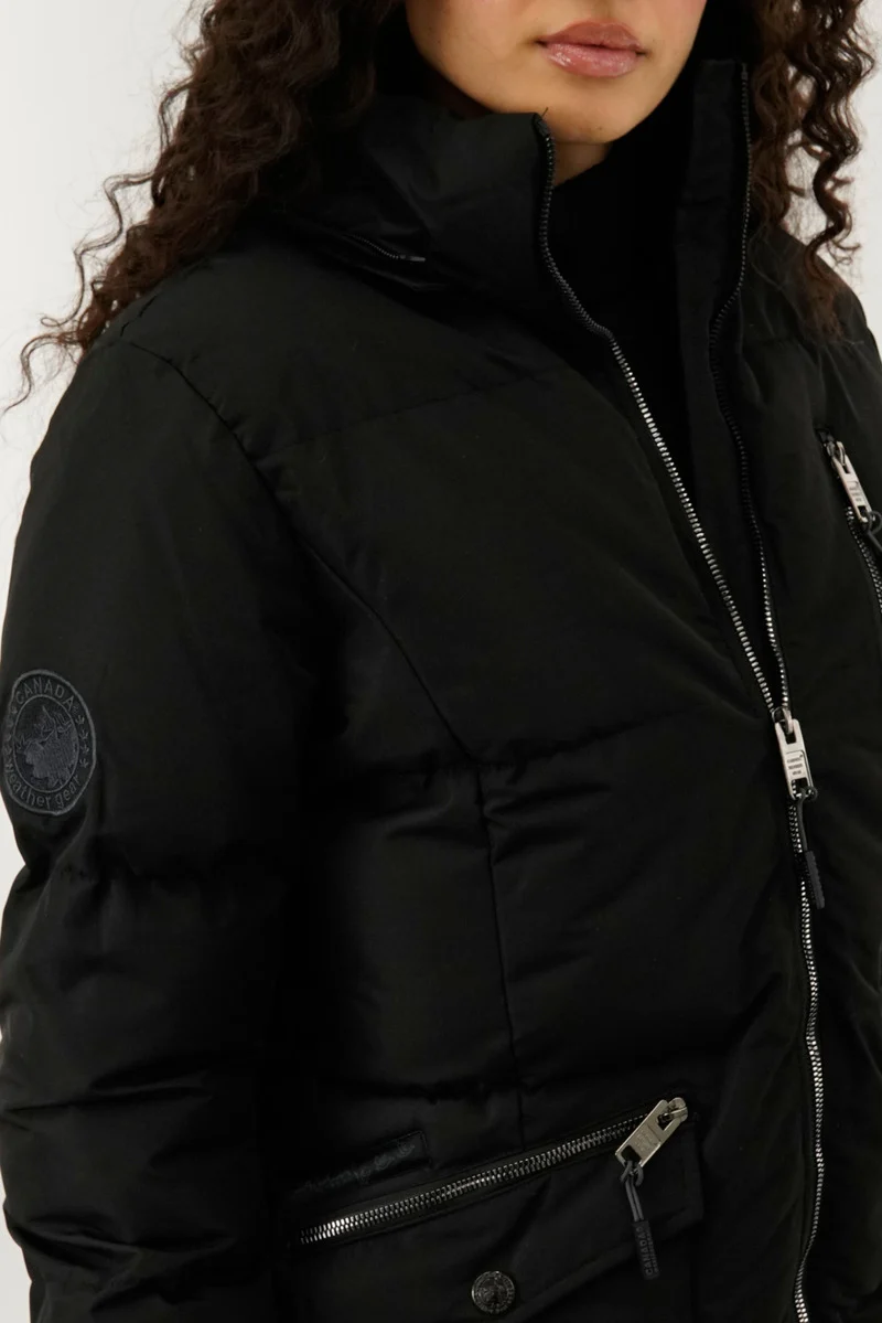 Faux Fur Lined Hood Parka Jacket - Black - Image 4