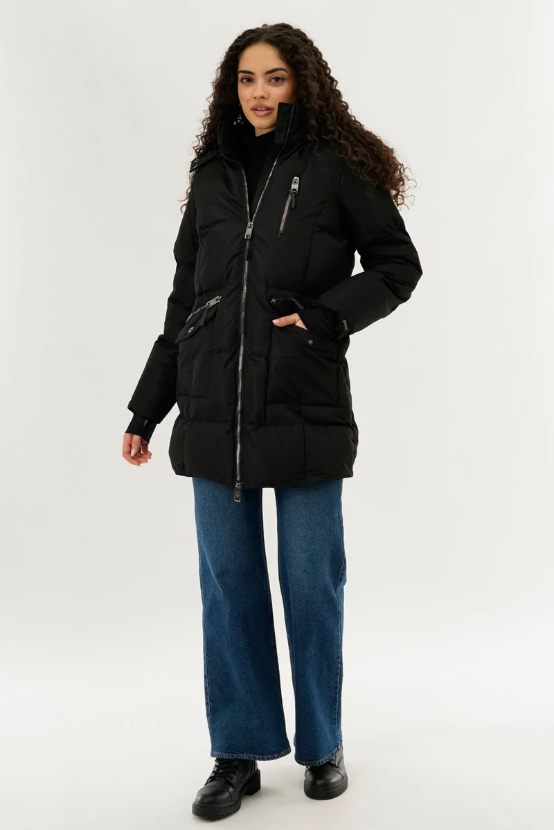 Faux Fur Lined Hood Parka Jacket - Black - Image 5