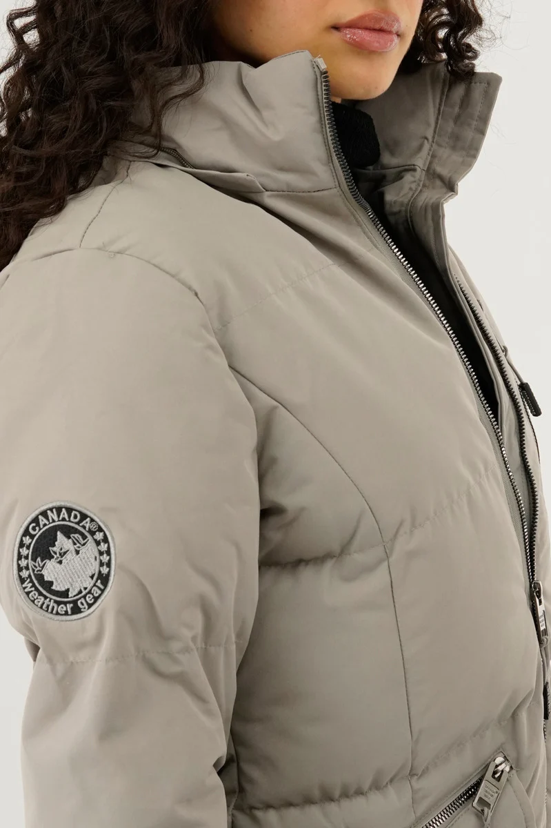 Faux Fur Lined Hood Parka Jacket - Beige - Image 4