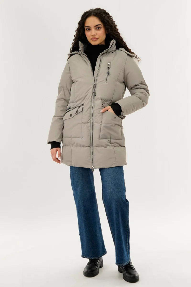 Faux Fur Lined Hood Parka Jacket - Beige - Image 5
