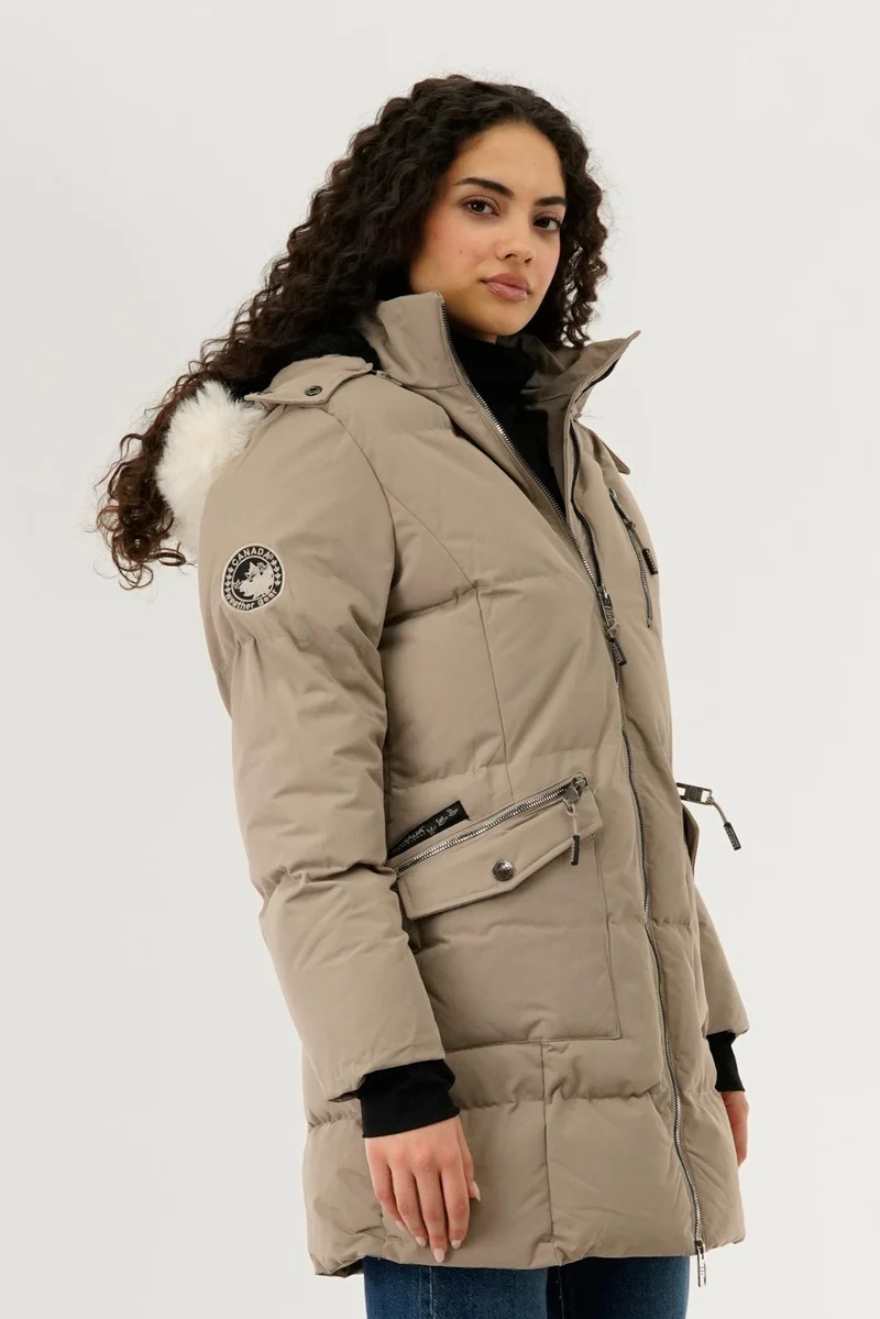 Faux Fur Lined Hood Parka Jacket - Cream - Image 2