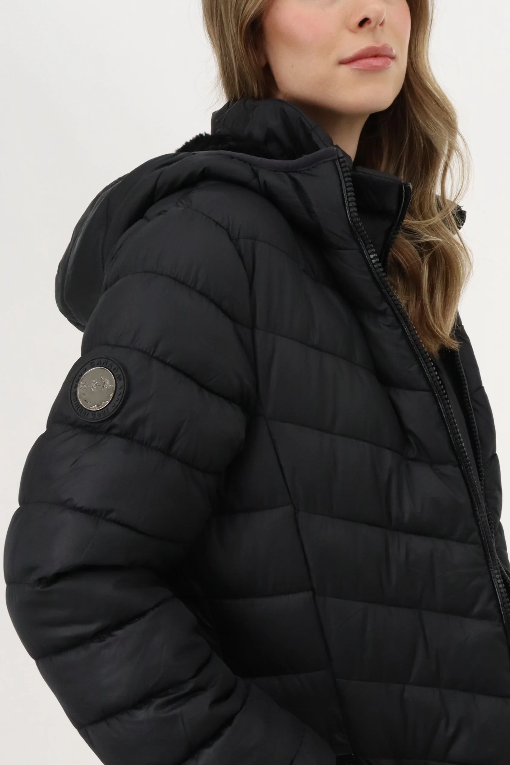 Long Double Zip Chevron Quilted Parka Jacket - Black - Image 5