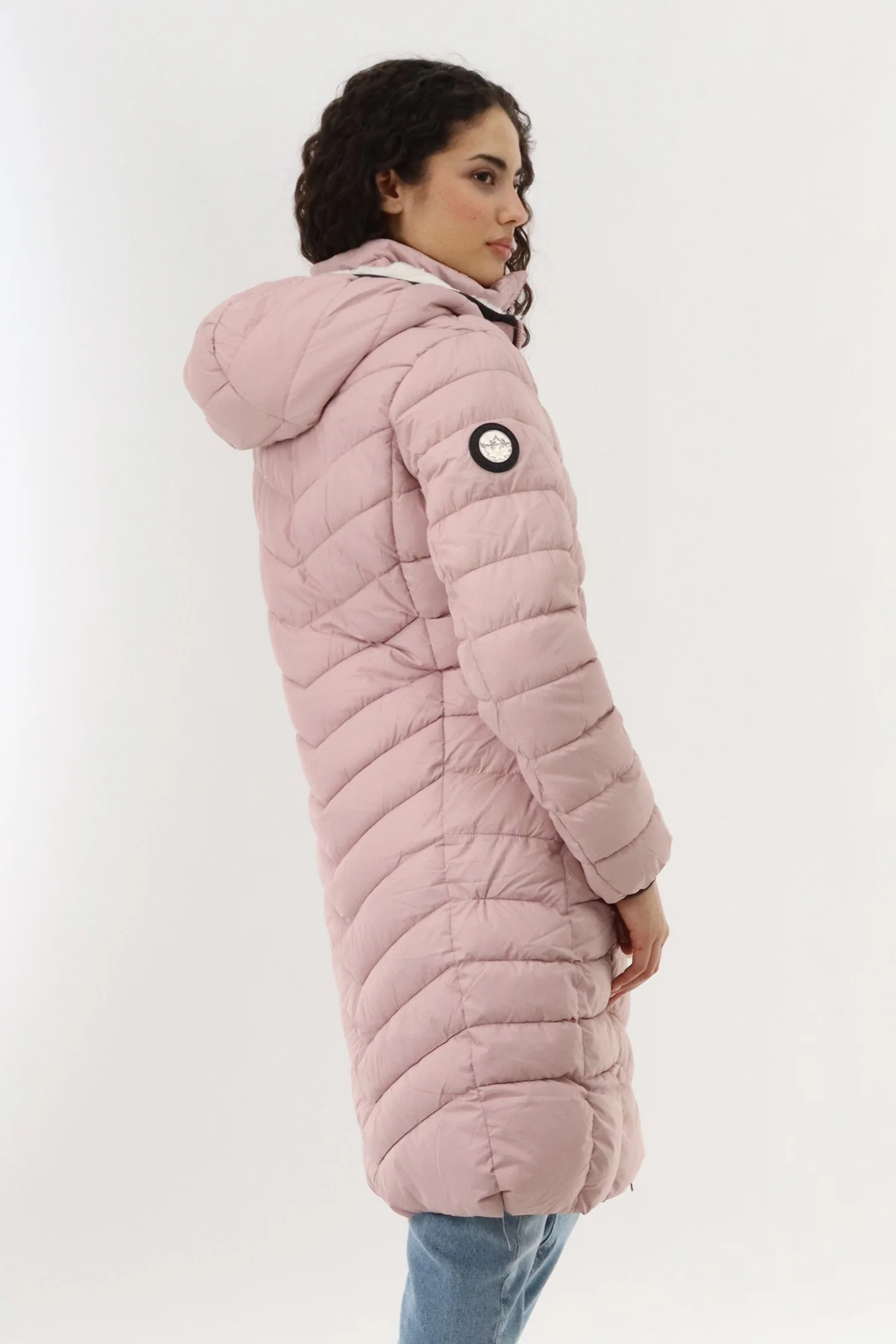 Long Double Zip Chevron Quilted Parka Jacket - Pink - Image 3