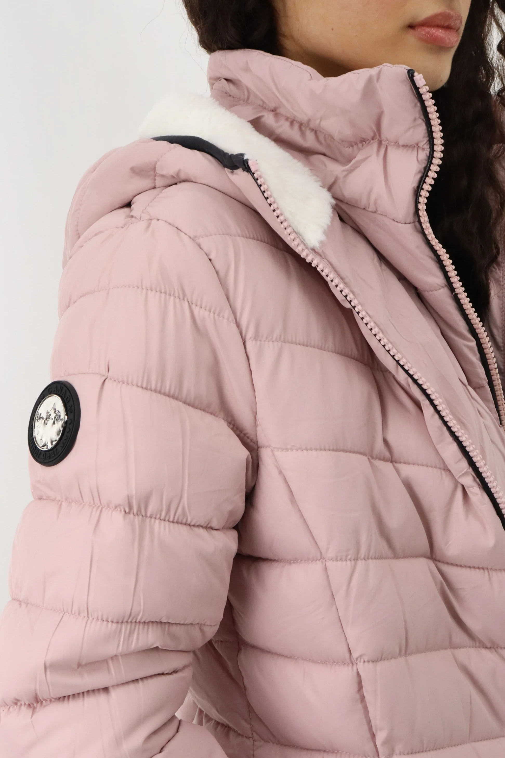 Long Double Zip Chevron Quilted Parka Jacket - Pink - Image 4