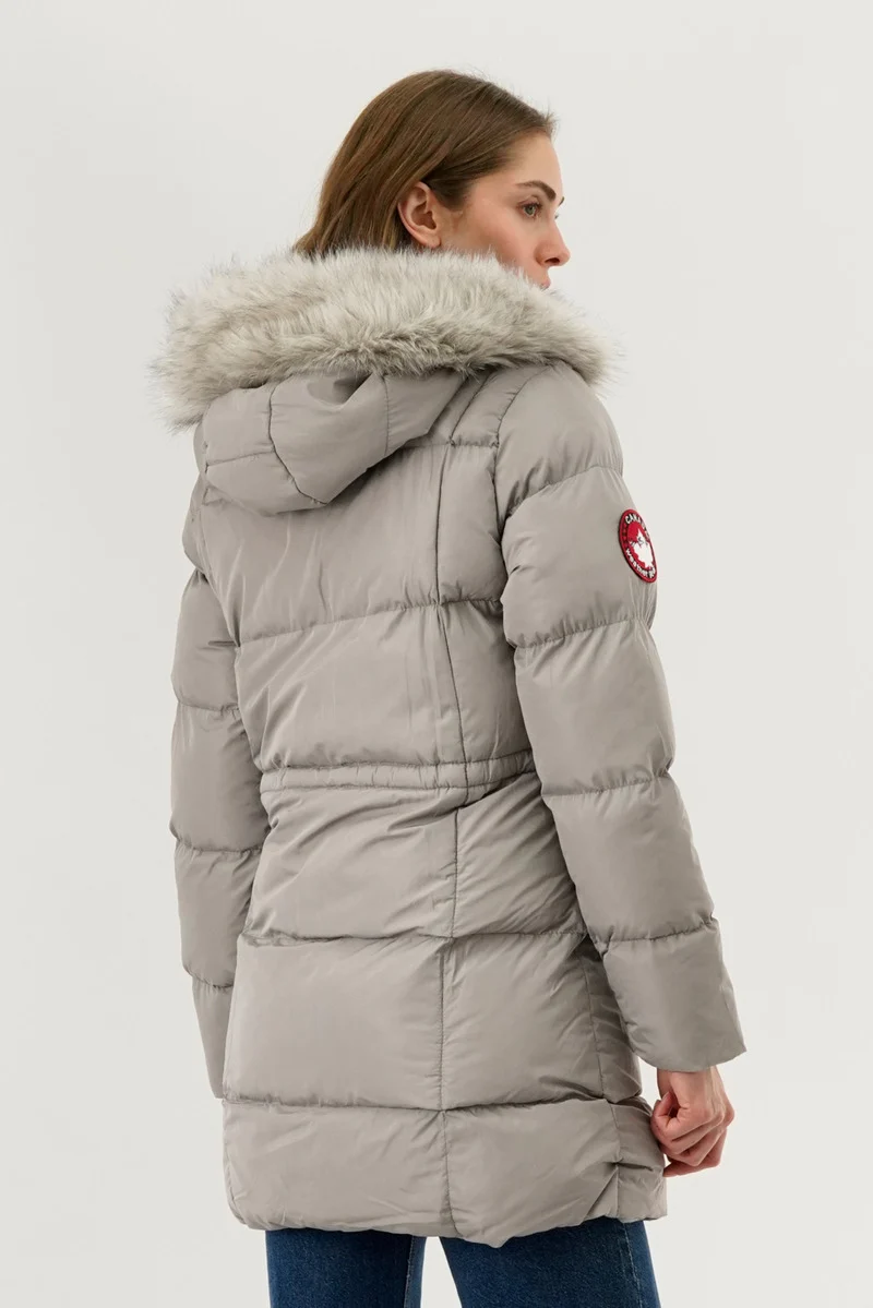 Faux Fur Trim Puffer Parka Jacket - Stone - Image 3