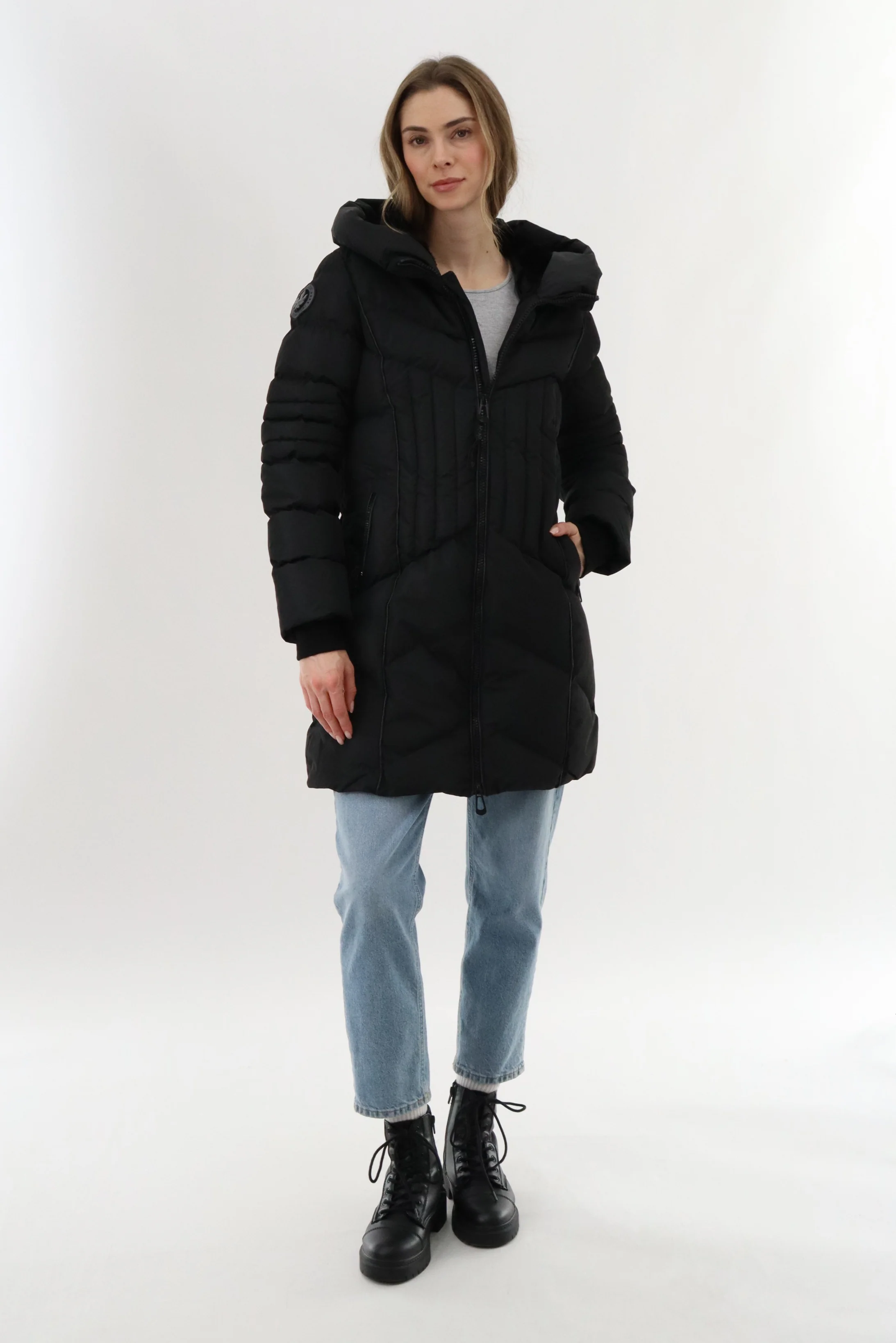 Quilted Hooded Parka Jacket - Black - Image 5