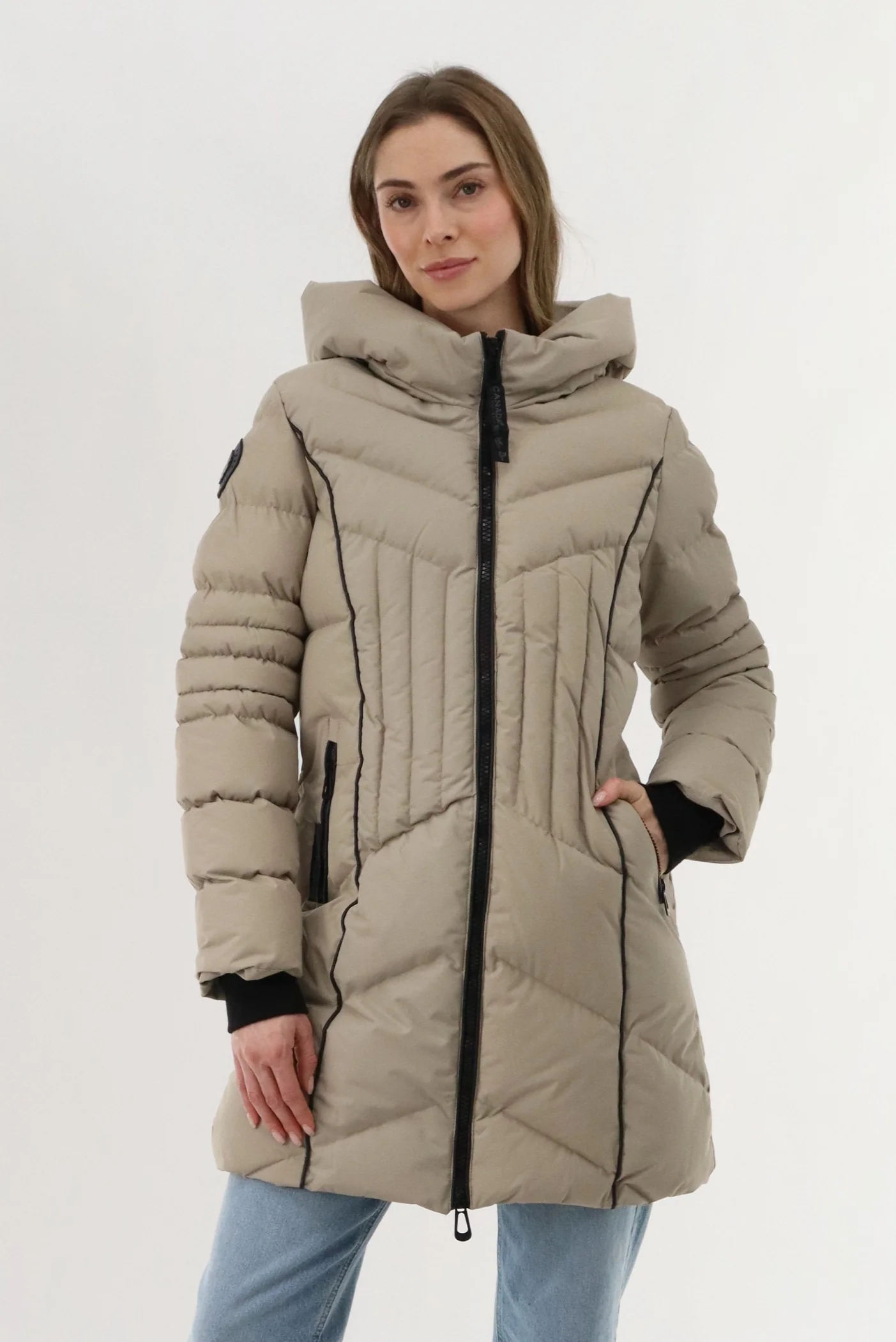 Quilted Hooded Parka Jacket - Beige