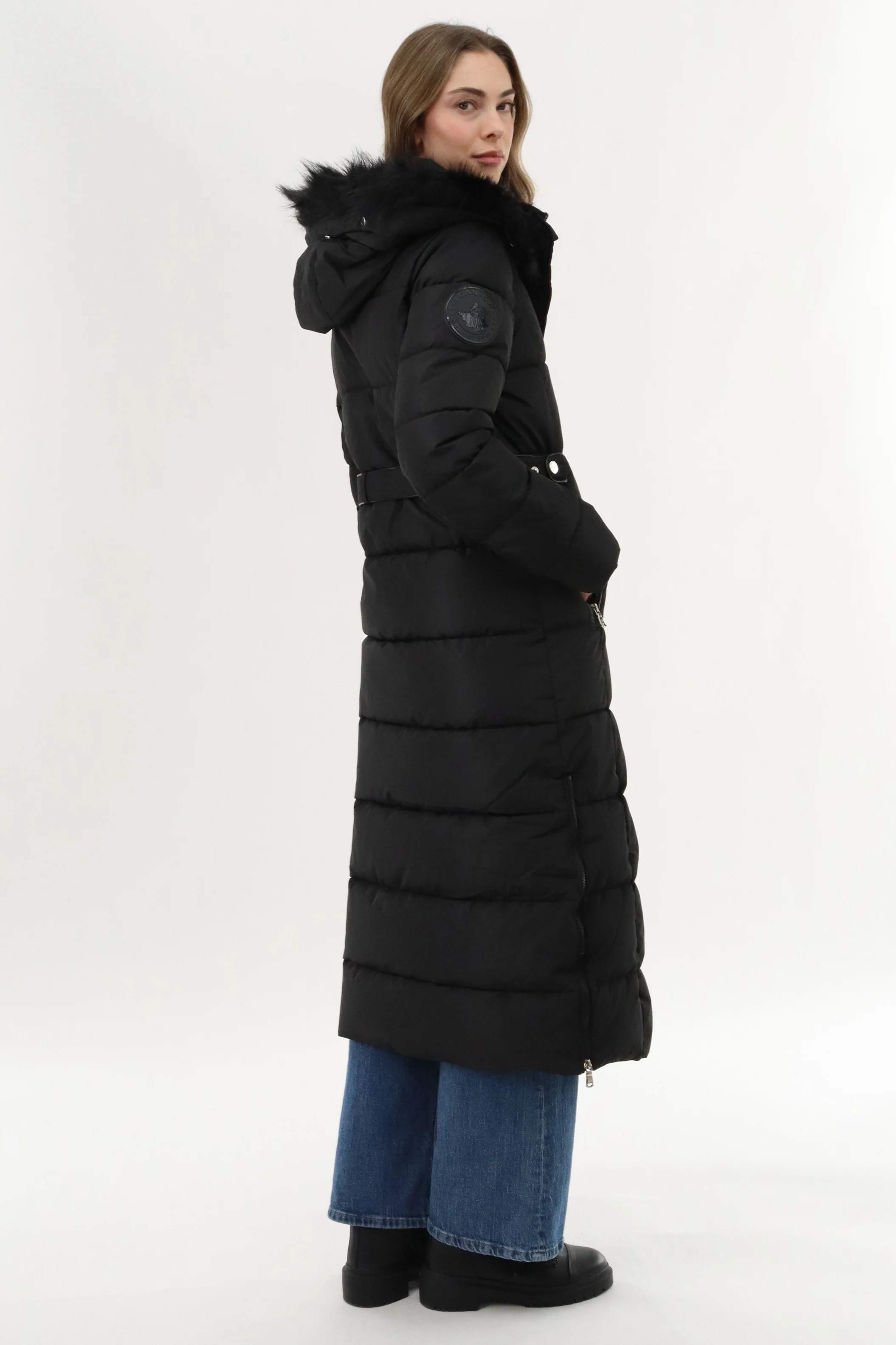 Long Faux Fur Lined Parka Jacket - Black - Image 3